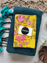 Rama Handloom Cotton Saree With Yellow Flower Print Blouse